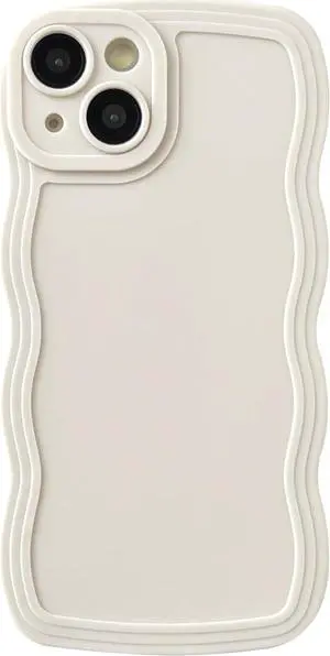 for iPhone 14 Case, Solid Color Curly Wave Frame Soft Compatible with iPhone Case (White,iPhone 14)