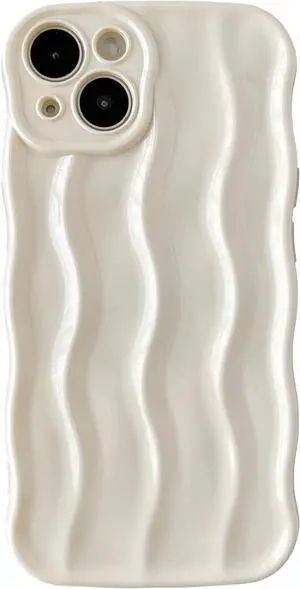 for iPhone 13 Case,Water Ripple Pattern Curly Wave Frame Soft Compatible with iPhone Case (White,iPhone 13)