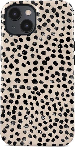 BURGA Phone Case Compatible with iPhone 15  Hybrid 2Layer Hard Shell  Silicone Protective Case Black Polka Dots Pattern Nude Almond Latte  ScratchResistant Shockproof Cover