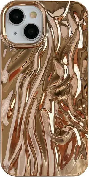 for iPhone 13 Case,Pleated Water Ripple Chrome Wave Pattern Soft Compatible with iPhone Case (Gold,iPhone 13)