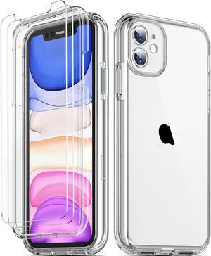 COOLQO Compatible with iPhone 11 Case, and [2 x Tempered Glass Screen Protector] for Clear 360 Full Body Coverage Hard PC+Soft Silicone TPU 3in1 Shockproof Protective Phone Cover