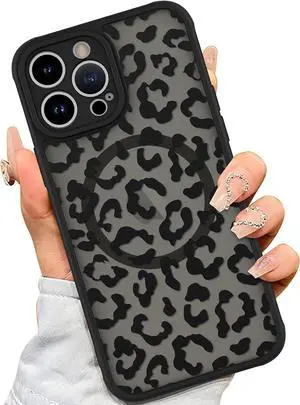 Case for iPhone 14 Pro Max [Compatible with MagSafe] Black Leopard Pattern Design Case for Women Girls Men Soft TPU Bumper Hard PC Back Anti-Fall Shockproof Protective Slim Cover
