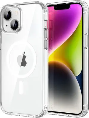 CACOE Magnetic Case for iPhone 13 & iPhone 14 6.1 inch-Compatible with MagSafe & Magnetic Car Phone Mount,Not Yellowing Anti-Scratch (Clear)