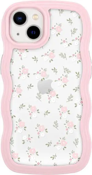 ZCDAYE Floral Case Compatible with iPhone 15, Aesthetic Flower Pattern & Cute Curly Wavy Shape Phone Case for Women Girls,Soft TPU Shockproof Cover for iPhone 15 (6.1 inch), Pink