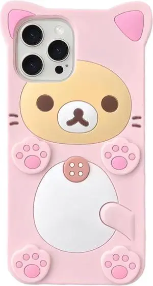 3D Cute Cartoon Bear Phone Case for iPhone 14 Pro Max - Fashionable and Stylish - Funny Pink Bear Design - Soft TPU Protective Case - Kawaii Silicone Cover for Women, Girls, and Kids