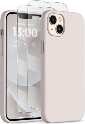 for iPhone 13 Phone Case with [2X Screen Protectors], Liquid Silicone Shockproof Protective with Soft Anti-Scratch Microfiber Lining Slim Thin Case for iPhone 13 6.1 inch, Stone