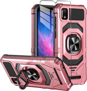 for Cloud Mobile Stratus C7 Phone Case with Tempered Glass Screen Protector,Military Grade Heavy Duty Shockproof Protective Cover,with Ring Kickstand for Cloud Stratus C7 (Pink)