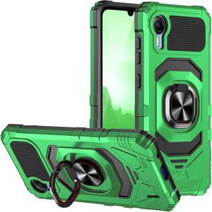 TJS Compatible for Cricket Debut S2 Case, AT&T Calypso 4 Case, Metal Ring Magnetic Support Kickstand Heavy Duty Drop Protection Cover Phone Case (Green)