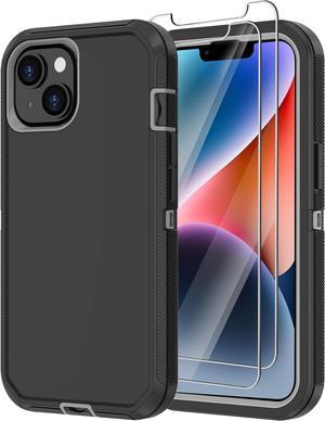 for iPhone 14 Case with 2 Screen Protector,Heavy Duty Shockproof Dropproof Dust Proof Full Body Rugged 3-Layer Military Tough Durable Protective Cover for Apple iPhone 14 6.1" (Black/Gray)