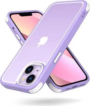 Crystal Clear Case for iPhone 14 & iPhone 13, with Multicolor Protective Shockproof Bumpers [Not Yellowing] Slim Hard PC Back Cover for Men Women (Purple/White)