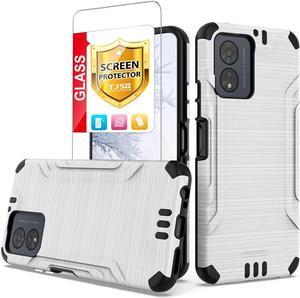 TJS Compatible for Boost Celero5G SC 2024 Case (SC Version Only), with Tempered Glass Screen Protector Magnetic Support Hybrid Shockproof Metallic Brush Finish Phone Case for Celero 5G SC (Silver)