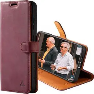 Snakehive Leather Wallet for Samsung Galaxy S24 5G - Real Leather Wallet Phone Case - Genuine Leather with Viewing Stand and 3 Card Holder - Flip Folio Cover with Card Slot (Plum)