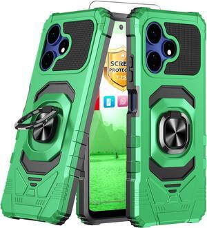 TJS Compatible for Boost Mobile Celero 5G + Plus 2024 (3rd Version) Case, with Tempered Glass Screen Protector, Metal Ring Kickstand Heavy Duty Celero3 5G + Phone Case (Green)