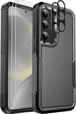 Ezanmull for Samsung Galaxy S24 Case, [15 FT Military Grade Drop Protection] [Glass Screen Protector + Camera Lens Protector] Non-Slip Shockproof Phone Case for Samsung Galaxy S24 (Black)