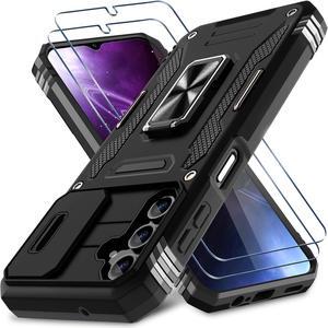 for Galaxy A14 5G Phone Case, Samsung Galaxy A14 5G Case with 2 Pack Screen Protectors, Heavy Duty Rugged Shockproof Case with Slide Camera Cover & Upgrade Magnetic 360°Rotatable Kickstand, Black