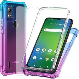 Ailiber for AT&T Motivate 4 Case, Cricket Icon 5 Case with Screen Protector, 2 Layer Structure Protection, Shockproof Corner TPU Bumper, Slim Silicone Rugged Phone Cover for AT&T Motivate 4-Blue Pink