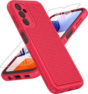 for Samsung Galaxy A14 5G Case: Dual Layer Protective Heavy Duty Cell Phone Cover Shockproof Rugged with Non Slip Textured Back - Military Protection Bumper Tough - 2023, 6.6inch (Red)