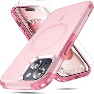 Oterkin Magnetic for iPhone 15 Case Compatible with MagSafe,[Support Magnetic Charging][10FT Military Grade Shockproof] iPhone 15 Phone Case with 2 Tempered Glass Screen Protectors (BOX-Pink)