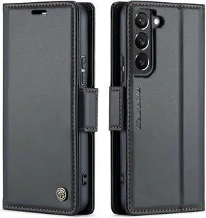 QLTYPRI Wallet Case for Samsung Galaxy S22, Premium PU Leather Magnetic Flip Folio Case with [RFID Blocking] Credit Card Slots Kickstand Shockproof Protective Phone Case Cover  Black