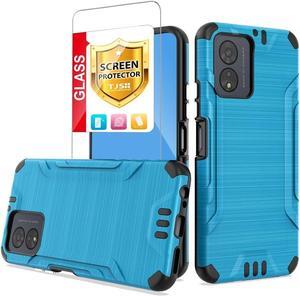 TJS Compatible for Boost Celero5G SC 2024 Case (SC Version Only), with Tempered Glass Screen Protector Magnetic Support Hybrid Shockproof Metallic Brush Finish Phone Case for Celero 5G SC (Blue)