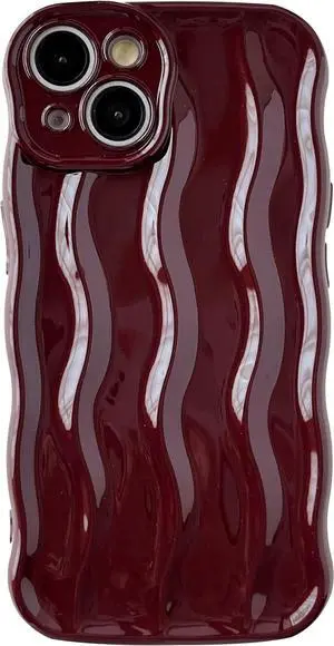 for iPhone 14 Case,Water Ripple Pattern Curly Wave Frame Soft Compatible with iPhone Case (Red,iPhone 14)