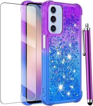 for Samsung Galaxy A15 5G Case with Screen Protector, Women Girls Glitter Bling Liquid Floating Cute Phone Case Soft TPU Slim Silicone Shockproof Protective for Samsung A15 5G - Blue Purple