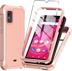 for BLU Studio Mini 2023 Phone Case with Tempered Glass Screen Protector,Slim Soft Silicone Full-Body Protective Case for BLU Studio Mini 2023 (Rose Gold)