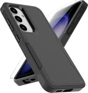 for Samsung Galaxy S24 Case: Dual Layer Protective Heavy Duty Cell Phone Cover Shockproof Rugged with Screen Protector - Military Protection Bumper Tough - Samsung Galaxy S24 2024, Black