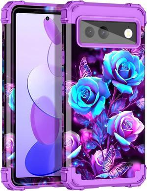 Hekodonk for Google Pixel 6 Case,Heavy Duty Shockproof Protection Hard Plastic+Silicone Rubber Hybrid 3 in 1 Full Body Protective Phone Case for Google Pixel 6,Violet