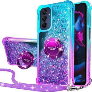 Silverback for Galaxy A15 5G Phone Case, Moving Liquid Holographic Sparkle Glitter Case with Kickstand, Girls Women Bling Diamond Ring Slim Protective Case for Samsung Galaxy A15 5G - Purple