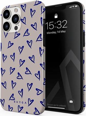 BURGA Phone Case Compatible with iPhone 14 PRO  Hybrid 2Layer Hard Shell  Silicone protective Case  Blue Hearts Love Kiss Amor  ScratchResistant Shockproof Cover