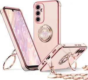 XYZ for Galaxy A14 5G Case with Stand, for Samsung Galaxy A14 5G Case with Double Ring, Women Girls Bling Luxury Protective Phone Case Heart for Samsung A14 5G, Pink