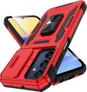 for Samsung Galaxy A15-5G Phone Case with Tempered Glass Screen Protector+Slide Camera Cover, with Magnetic Kickstand Galaxy A15 5G Case, Samsung Galaxy A15 5G Case (Big Red)
