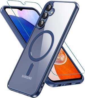 Magnetic Case for Samsung Galaxy A15, Samsung A15 5G Case with Screen Protector, [Military-Grade Drop Protection] Transparent Back Protective Phone Case Shockproof for Samsung A15 (Blue)