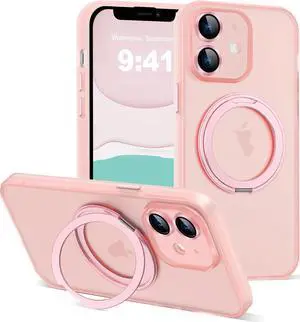 Compatible with iPhone 11 Phone Case 6.1" [Compatible with Mag-Safe][360°Rotatable Magnetic Ring Stand] Translucent Protective Case with Ring Holder for iPhone 11,Pink