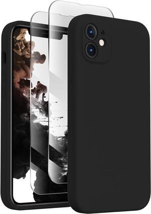 for iPhone 11 Case,[Square Edges][Camera Protection] Silicone Upgraded Shockproof Protective Phone Case with [2X Screen Protectors],Soft Anti-Scratch Microfiber Lining, 6.1 inch, Black