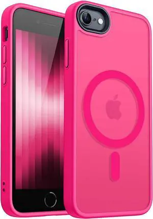 CANSHN Magnetic Case for iPhone SE 2022/iPhone SE 2020/iPhone 8, Built in Magnets Compatible with MagSafe, Translucent Matte Back Phone Cover for iPhone 8/SE 2/SE 34.7" Frosted Hot Pink