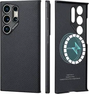 pitaka Case for Samsung Galaxy S24 Ultra 6.8", Thin & Light Galaxy S24 Ultra Case, 600D Aramid Fiber Made [MagEZ Case 4 - Black/Grey(Twill)]