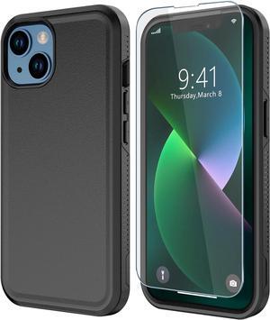 Diverbox for iPhone 13 case [Shockproof] [Dropproof] [Tempered Glass Screen Protector ],Heavy Duty Protection Phone Case Cover for Apple iPhone 13 (Black-2in1)