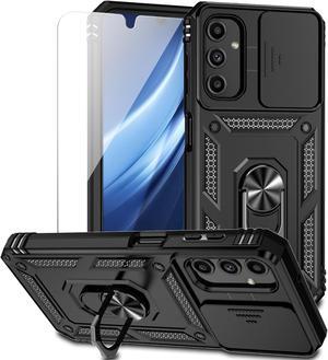 for Samsung Galaxy A25 5G Case with Camera Lens Cover HD Screen Protector, Dual Layer Military-Grade Drop Tested Magnetic Ring Holder Kickstand Protective Phone Case for Samsung Galaxy A25 5G (Black)