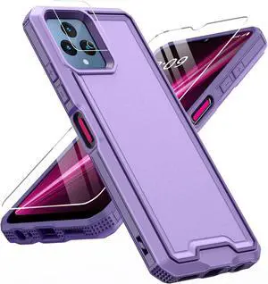 for REVVL 6 5G / REVVL 6X 5G Phone Case, with Screen Protector & Camera Lens Cover, Heavy Duty Dual Layer Case, Military Grade Drop Proof Rugged Protective Shell (Purple)
