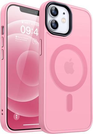 CANSHN Magnetic Compatible with iPhone 12 Case/iPhone 12 Pro Case [Compatible with Magsafe] [Translucent Matte] Slim Thin Shockproof Protective Bumper Cover Phone Case 6.1 Inch - Pink