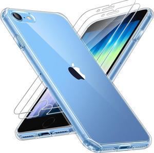 TAURI for iPhone SE Case 2022/3rd/2020/2rd, for iPhone 8/7 Case Clear, [Not-Yellowing] with 2X Tempered Glass Screen Protectors, [Military Grade Drop Protection] Slim Phone Case for iPhone SE