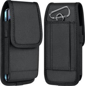 ykooe Cell Phone Pouch Nylon Belt Holster Case Compatible with iPhone 15, 15 Pro, 14 Pro, 14, 12, 12 Pro, 11, 11 Pro, 13, 13 Pro, XR, Samsung Galaxy S20 S21 S22 S23 S10 S9, Black  L