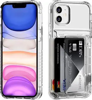 for iPhone 11 Case Wallet Clear Protective Phone Case with Credit Card Holder Heavy Duty Protection Shockproof Anti-Scratch Anti-Yellow Cover for iPhone 11 6.1 inch Transparent