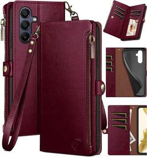 XcaseBar for Samsung Galaxy A15 5G Wallet case with Zipper Credit Card Holder RFID Blocking, Flip Folio Book PU Leather Shockproof Protective Cover Women Men A15 Phone case Wine Red