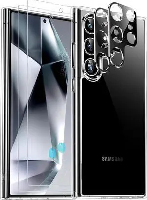 Red2Fire for Samsung Galaxy S24 Ultra Case, [2Pcs Screen Protector]+[2Pcs Lens Protector][Crystal Clear][No-Yellowing][Anti-Scratch][Mil-Grade Shockproof] Full Body Protection Phone Case 5G,Clear