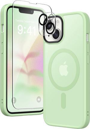 Magnetic Case for iPhone 13 6.1",Compatible with MagSafe,[2 Screen Protector & 2 Camera Cover][Anti-Fingerprint] Slim Translucent Matte Shockproof Phone Protective Case for iPhone 13(Matcha Green)