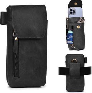 Leather Village Genuine Leather Cell Phone Holster  7X3.5- Black- Universal Smartphone Phone Case with Belt Clip [Magnetic Closure] ID Card Holder Pouch  iPhone, Samsung Galaxy, Google Pixel