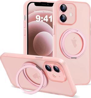 Compatible with iPhone 12 Case 6.1" [Compatible with Mag-Safe][360°Rotatable Magnetic Ring Stand] Translucent Protective Case with Ring Holder for iPhone 12,Pink